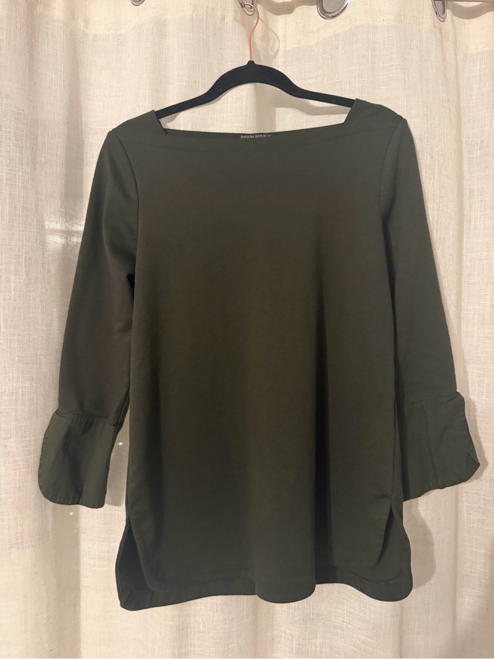 Banana Republic Olive Green Boatneck Top with Flared Cuffs